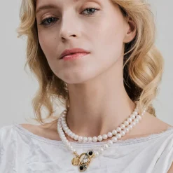 Artystyczny naszyjnik z bransoletką z pereł z kryształowymi zawieszkami z kolekcji Soda