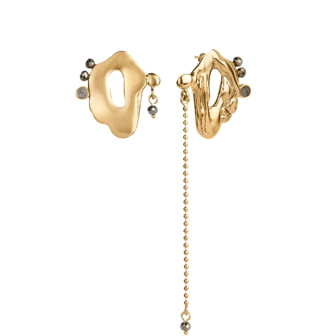 Asymetryczne, pozłacane kolczyki z meteorytem z kolekcji Meteoros