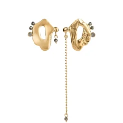 Asymetryczne, pozłacane kolczyki z meteorytem z kolekcji Meteoros