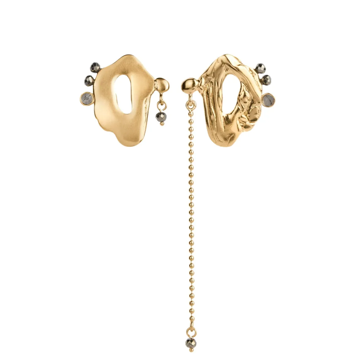 Asymetryczne, pozłacane kolczyki z meteorytem z kolekcji Meteoros