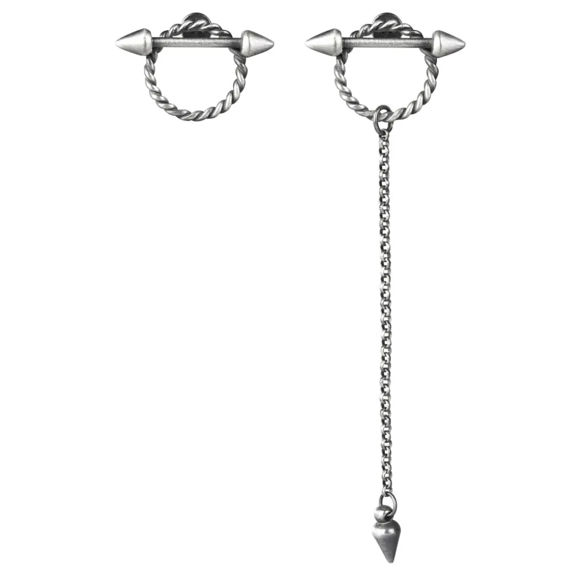 Asymetryczne, srebrne kolczyki z kolekcji Semios