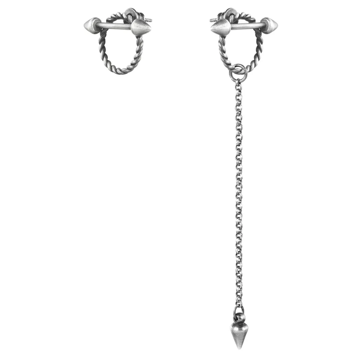 Asymetryczne, srebrne kolczyki z kolekcji Semios