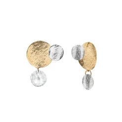 Asymetryczne, srebrno-złote kolczyki z kryształem z kolekcji Rundo