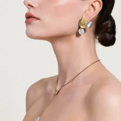 Asymetryczne, srebrno-złote kolczyki z kryształem z kolekcji Rundo