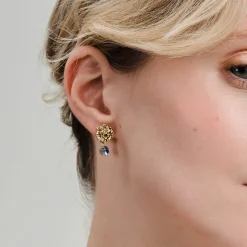 Asymetryczne, złote kolczyki kwiatki z kryształem z kolekcji Bery