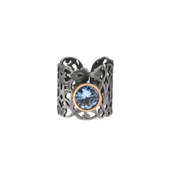 Ażurowy pierścionek z dużym, niebieskim oczkiem z kolekcji Maroko