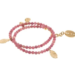 Bransoletka z różowych turmalinów ze złotymi zawieszkami z kolekcji Bery