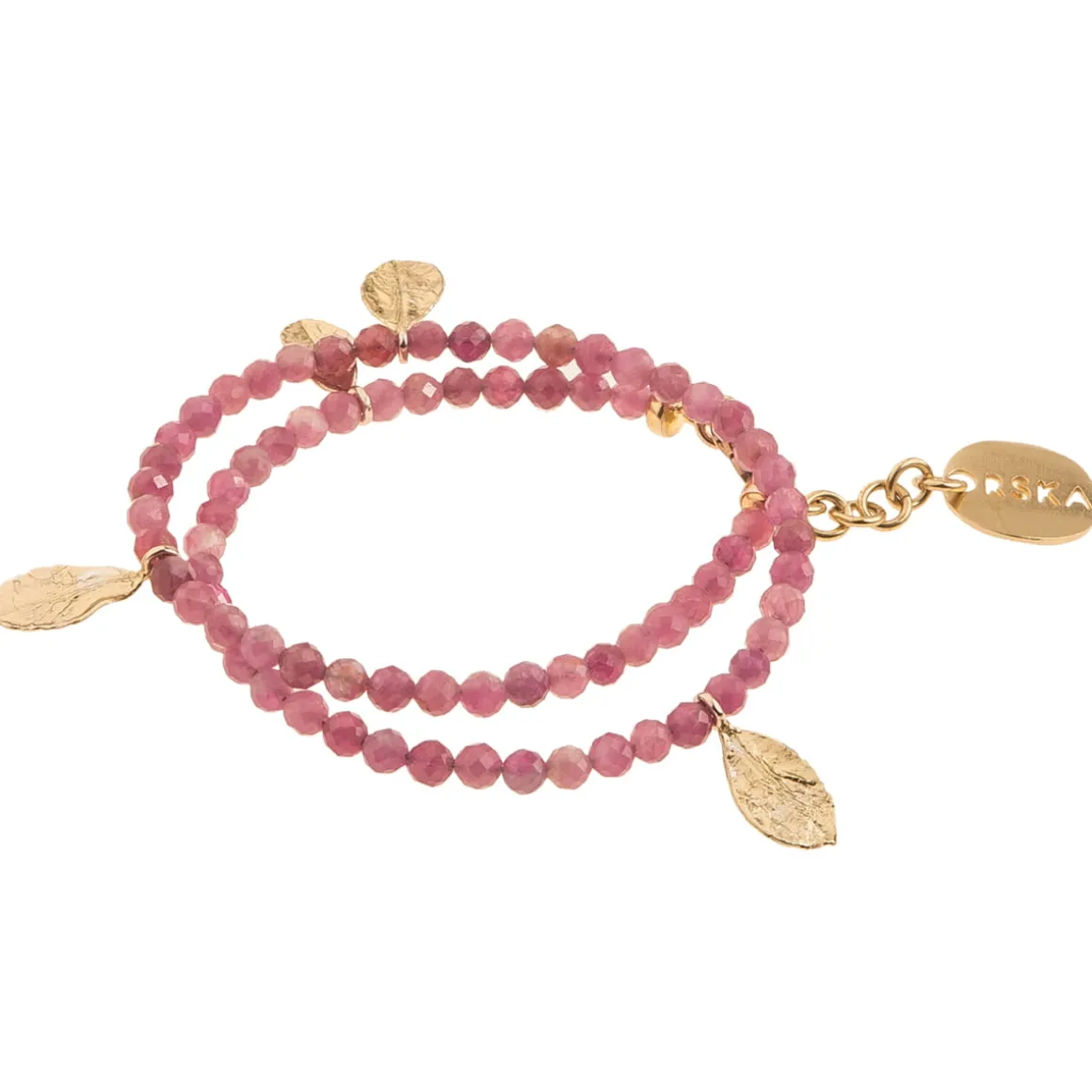 Bransoletka z różowych turmalinów ze złotymi zawieszkami z kolekcji Bery
