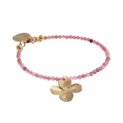 Bransoletka z różowymi turmalinami i złotą koniczynką