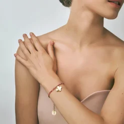 Bransoletka z różowymi turmalinami i złotą koniczynką