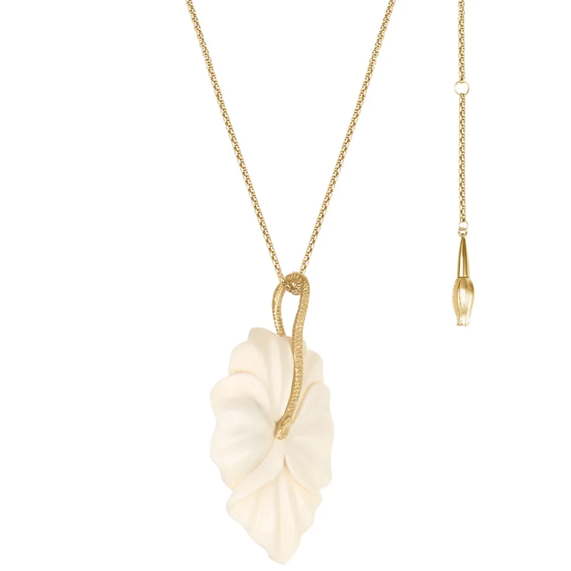 Długi naszyjnik z rzeźbionym hibiskusem z kolekcji Kembali