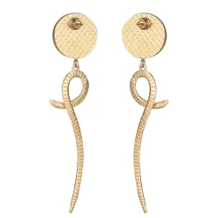 Długie kolczyki z wężowym zdobieniem i rzeźbionymi chryzantemami z kolekcji Kembali