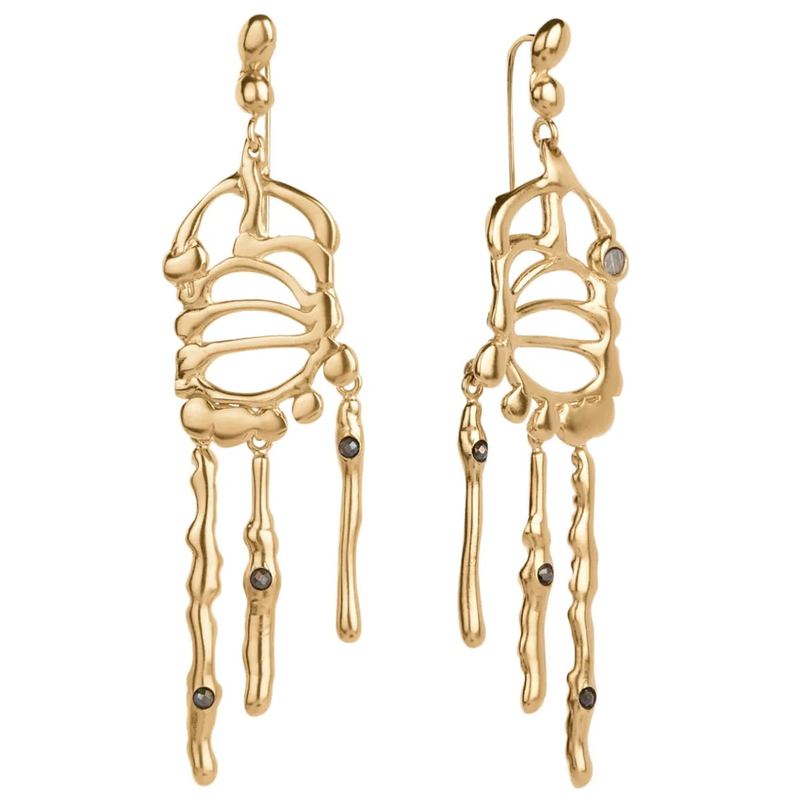 Długie, pozłacane kolczyki na biglu z meteorytem z kolekcji Meteoros