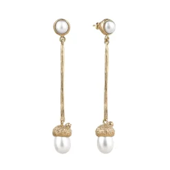 Długie, pozłacane kolczyki żołędzie z perłami