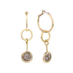 Długie, wiszące kolczyki koła z wygrawerowanym feniksem i piwonią z kolekcji Tattoo