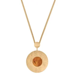 Dwustronny, pozłacany naszyjnik z dużym bursztynem z kolekcji Baltica