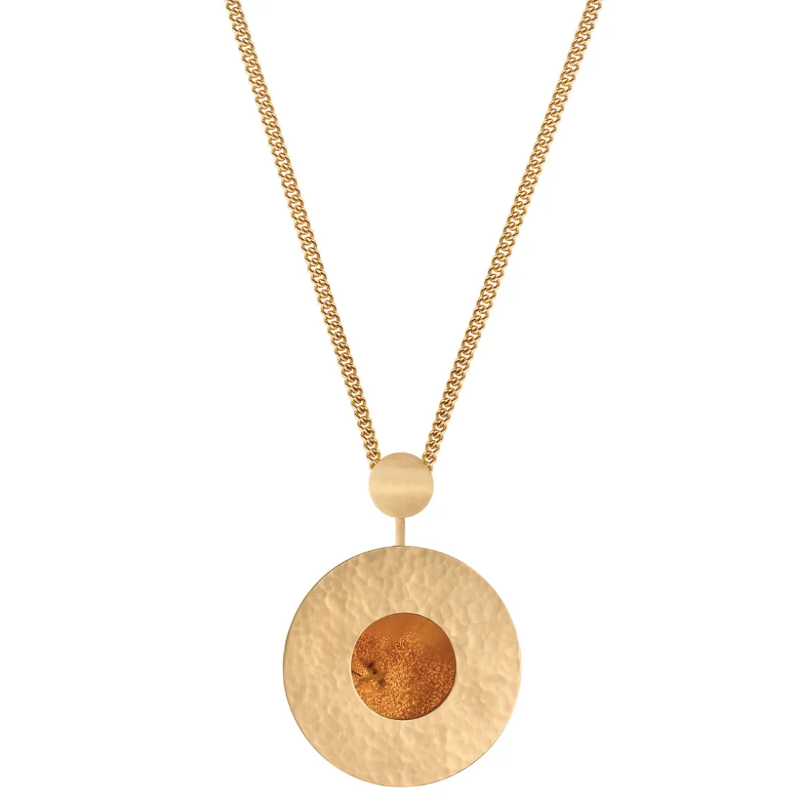 Dwustronny, pozłacany naszyjnik z dużym bursztynem z kolekcji Baltica