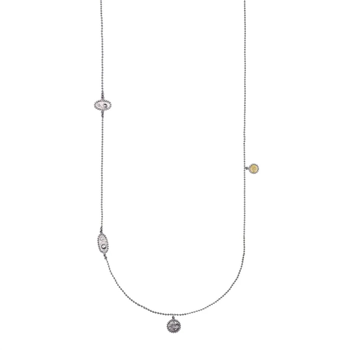 Grafitowy, długi naszyjnik z ozdobnymi zawieszkami z kolekcji Semios