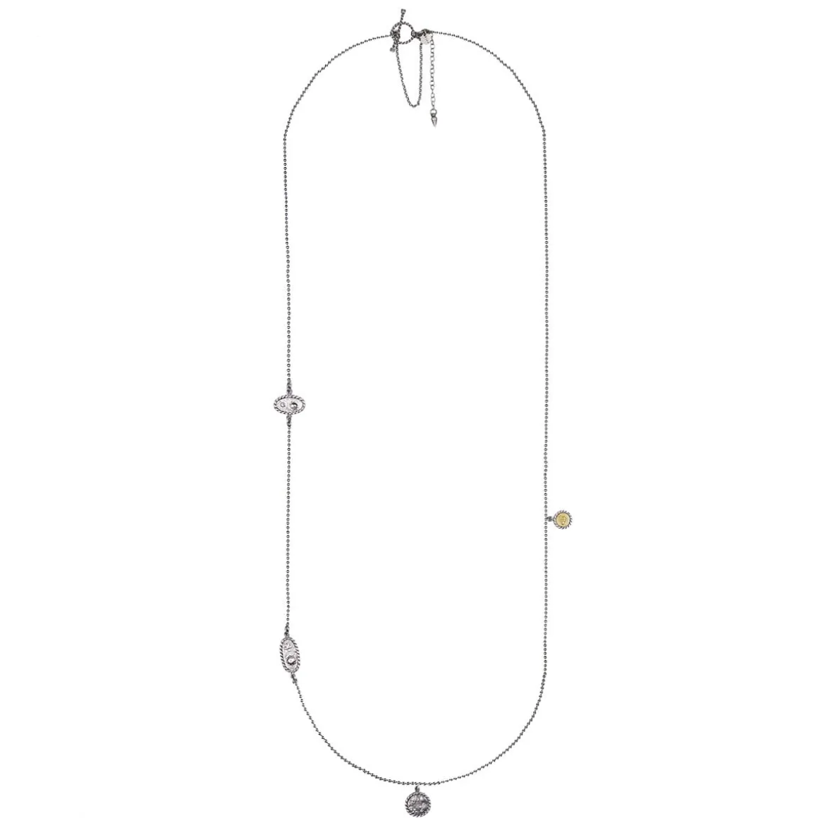 Grafitowy, długi naszyjnik z ozdobnymi zawieszkami z kolekcji Semios