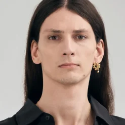 Gwiaździste, pozłacane kolczyki z meteorytem z kolekcji Meteoros