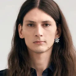 Gwiaździste, srebrne kolczyki z meteorytem z kolekcji Meteoros