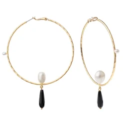 Kolczyki koła z perłami i onyksem z kolekcji Parer