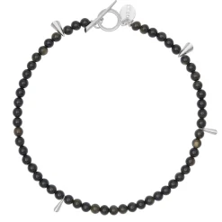 Naszyjnik z obsydianu złocistego ze srebrnymi zawieszkami z kolekcji Guatemala