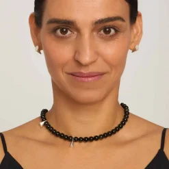 Naszyjnik z obsydianu złocistego ze srebrnymi zawieszkami z kolekcji Guatemala