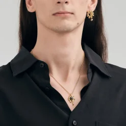 Oryginalny, pozłacany naszyjnik z nieregularnym meteorytem z kolekcji Meteoros