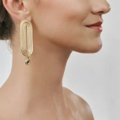 Owalne kolczyki z szarym kryształem z kolekcji Holos