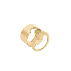 Podwójny, pozłacany pierścionek z bursztynem z kolekcji Baltica