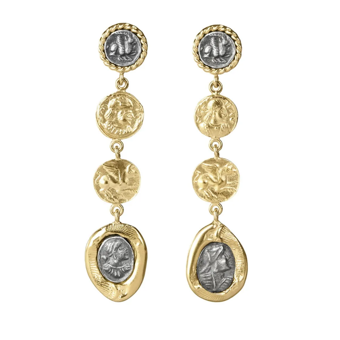 Pozłacane kolczyki z fragmentami medalionów z kolekcji Semios