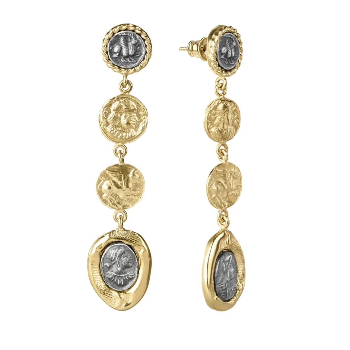 Pozłacane kolczyki z fragmentami medalionów z kolekcji Semios