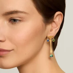 Pozłacane kolczyki z zielono-niebieskimi zdobieniami z kolekcji Minakari