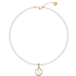 Pozłacany, krótki naszyjnik - choker z perłami i diamentem z kolekcji Verum