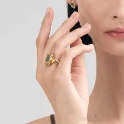 Pozłacany pierścionek z meteorytem z kolekcji Meteoros