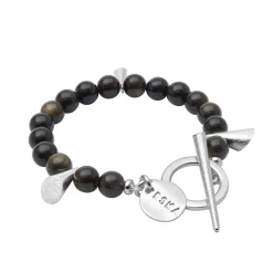 Srebrna bransoleta z obsydianu złocistego z kolekcji Guatemala