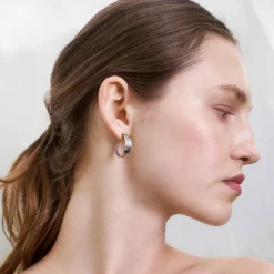 Srebrne kolczyki - koła z kryształem górskim z kolekcji Prato