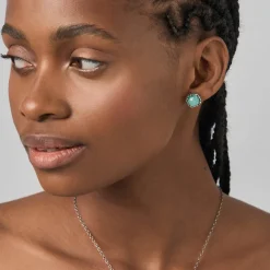 Srebrne kolczyki na sztyfcie z amazonitami z kolekcji Duo