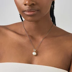 Srebrny naszyjnik z perłą i surowym diamentem z kolekcji Verum