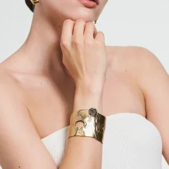 Szeroka nieregularna bransoletka z syntetycznym kamieniem z kolekcji New Stone