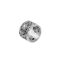 Szeroka srebrna obrączka z ażurowym wzorem i ametystem z kolekcji Duo