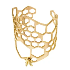 Szeroka, złota bransoletka z pszczołą z kolekcji Apis