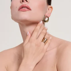 Szeroki, pozłacany pierścionek z kolekcji New Stone