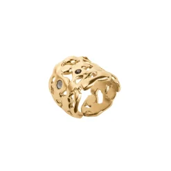 Szeroki, pozłacany pierścionek z meteorytem z kolekcji Meteoros