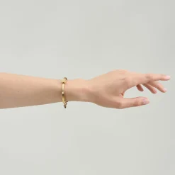 Sztywna, pozłacana bransoletka z dwoma bursztynami z kolekcji Baltica