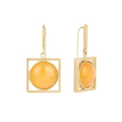 Wiszące, pozłacane kolczyki z bursztynem z kolekcji Baltica