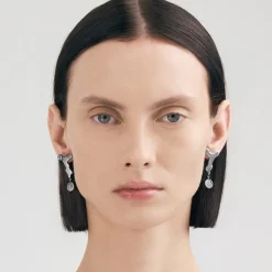 Wiszące, srebrne kolczyki z meteorytem z kolekcji Meteoros