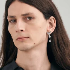 Wiszące, srebrne kolczyki z meteorytem z kolekcji Meteoros