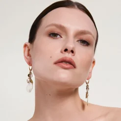 Wiszące, złoto-srebrne kolczyki z kryształami z kolekcji Rundo